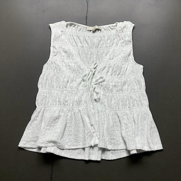 Y2K White Ruffle Tiered Top Tie Front Loft Size Medium - Picture 1 of 5